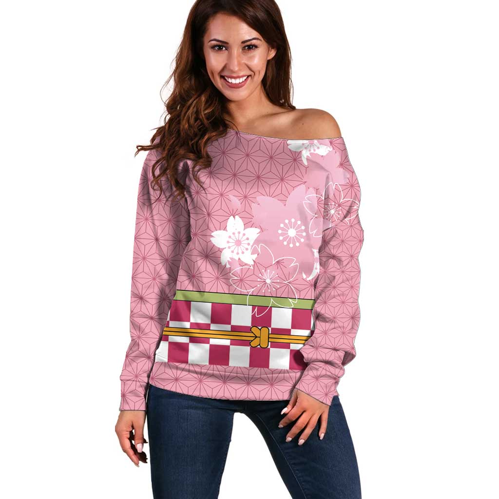 Japanese Asanoha Pattern Off Shoulder Sweater Charm Against Evil Spirits - Polynesian Pride