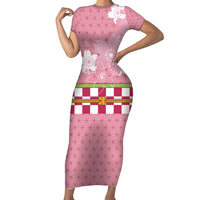 Japanese Asanoha Pattern Short Sleeve Bodycon Dress Charm Against Evil Spirits LT9 Long Dress Pink - Polynesian Pride