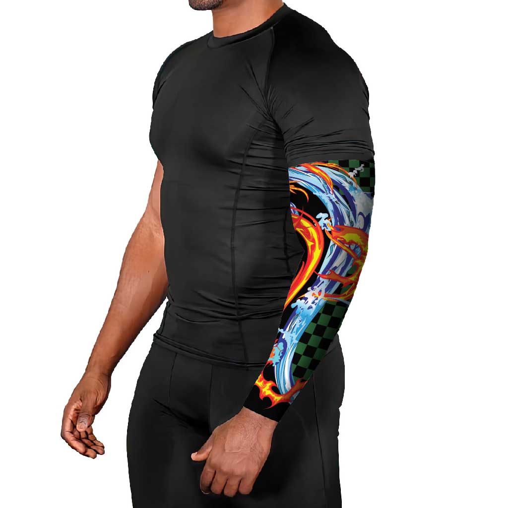 Japanese Asanoha Pattern Arm Sleeves Sun Flame Slayer Dragon Hinokami Kagura Spirit - Polynesian Pride