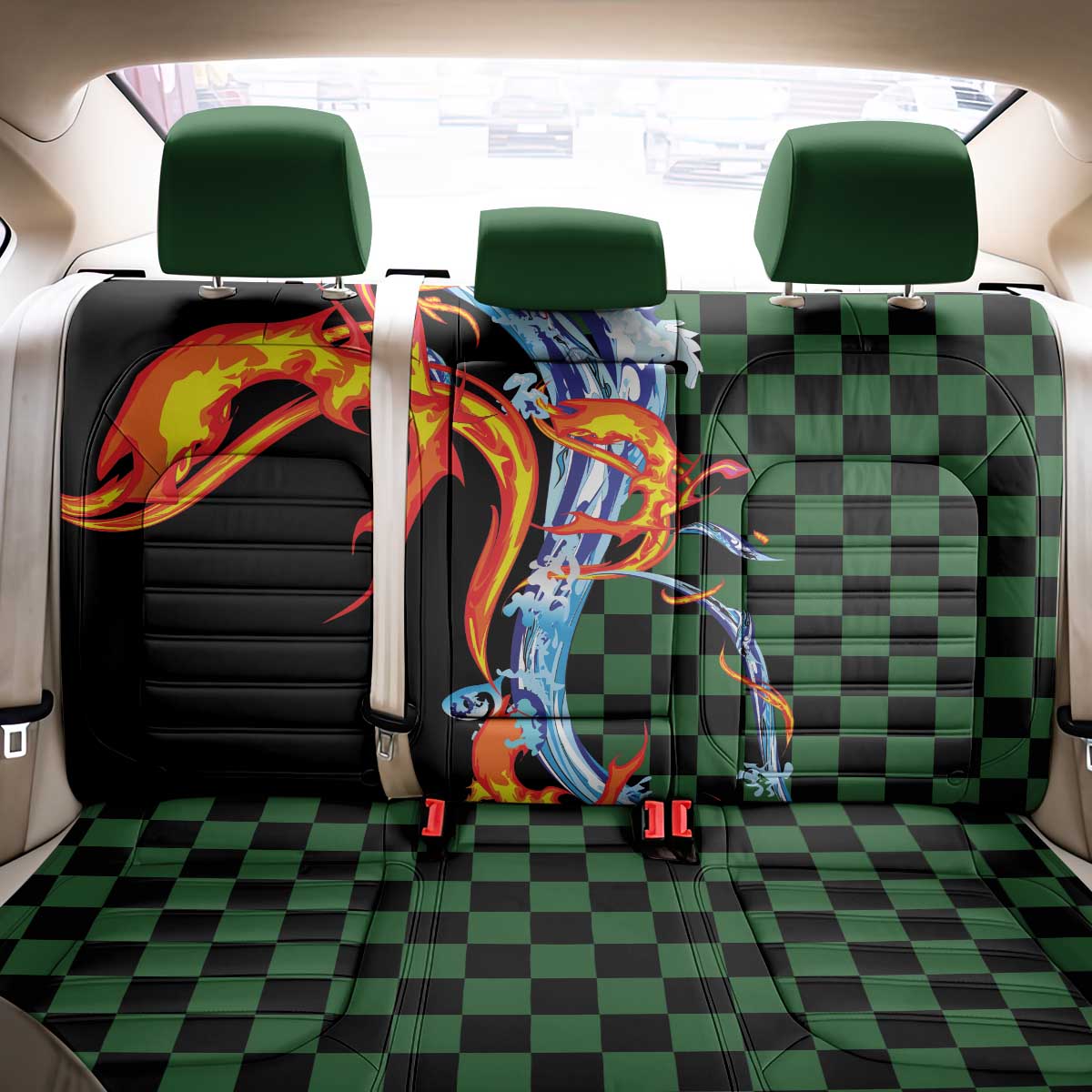 Japanese Asanoha Pattern Back Car Seat Cover Sun Flame Slayer Dragon Hinokami Kagura Spirit LT9 - Polynesian Pride