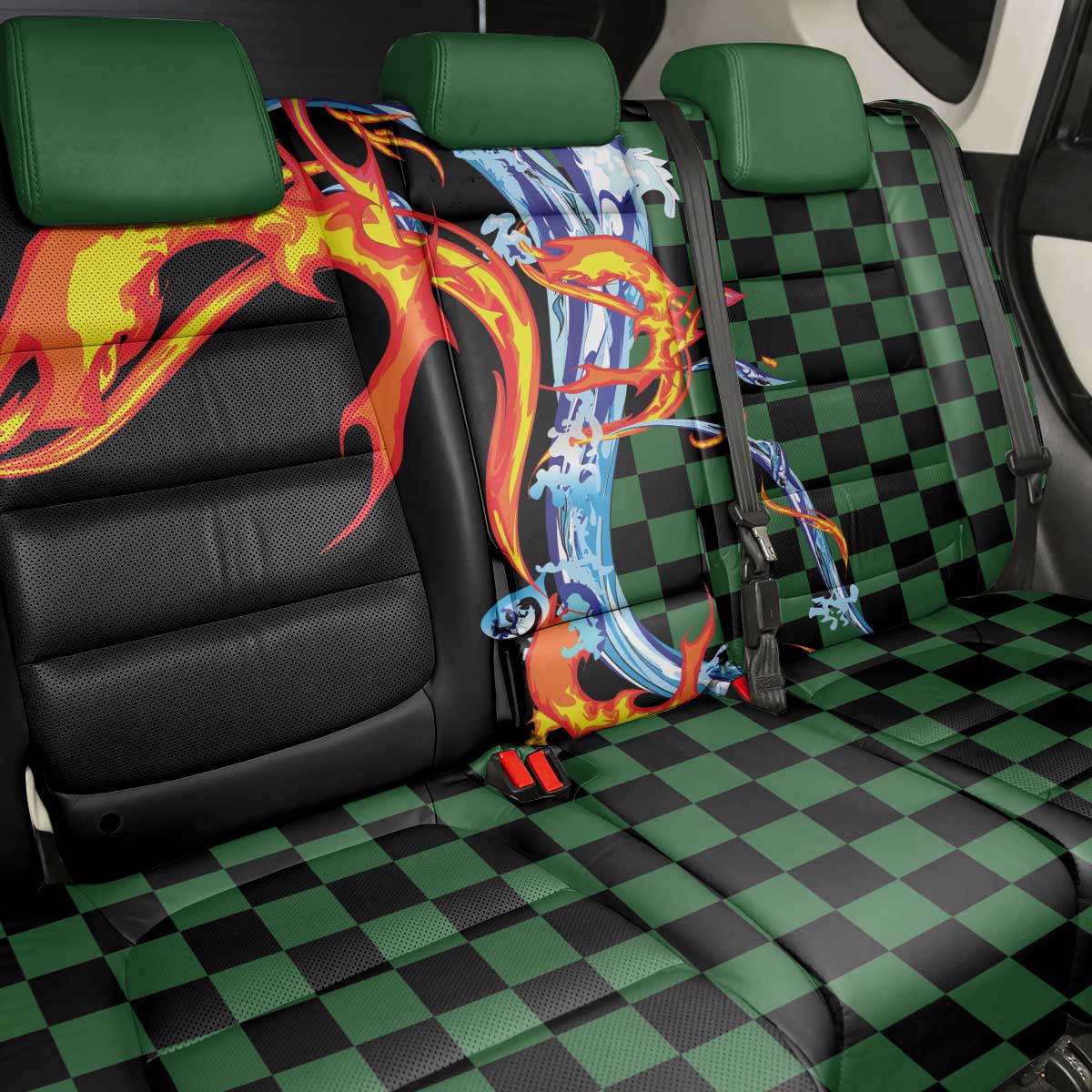 Japanese Asanoha Pattern Back Car Seat Cover Sun Flame Slayer Dragon Hinokami Kagura Spirit LT9 - Polynesian Pride