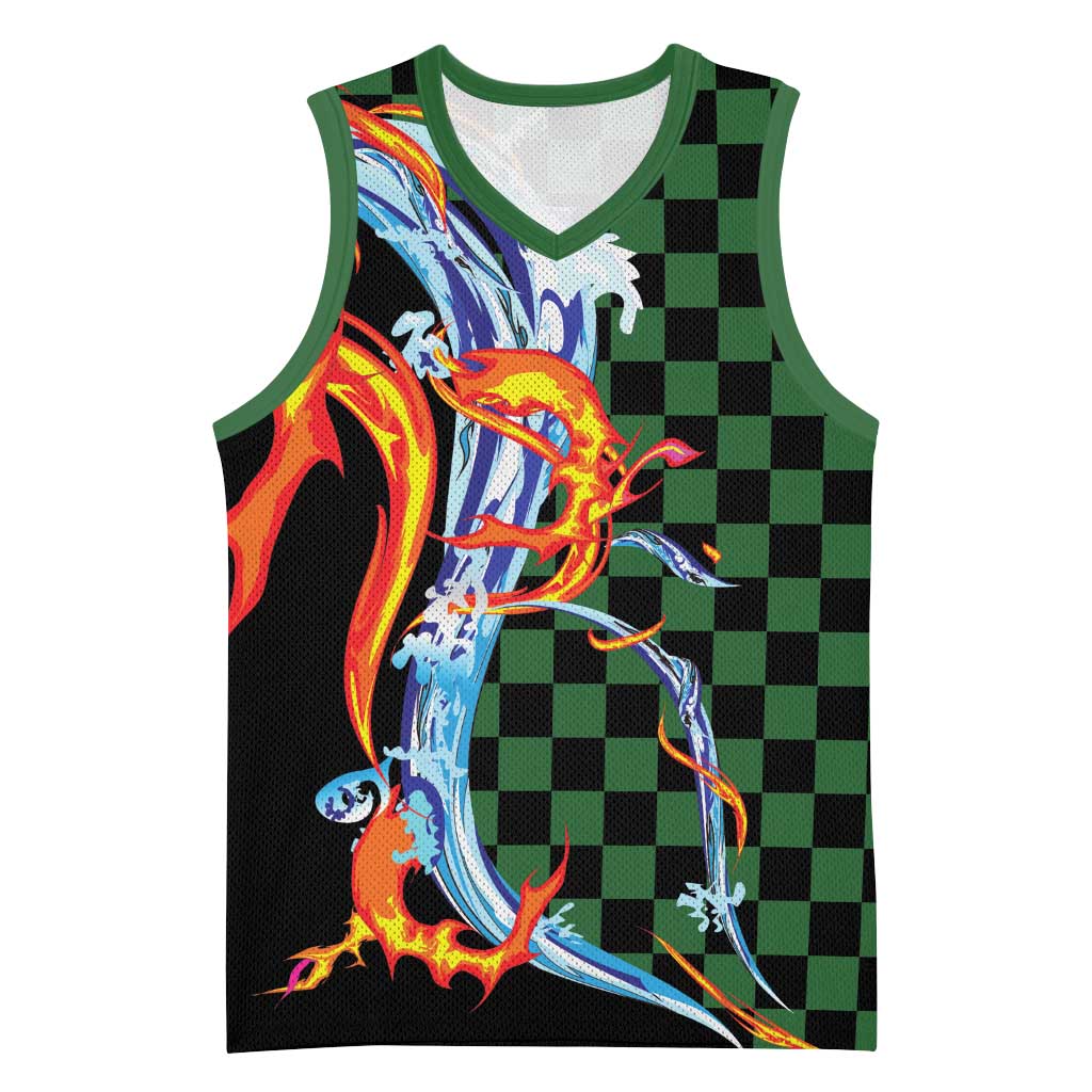 Japanese Asanoha Pattern Basketball Jersey Sun Flame Slayer Dragon Hinokami Kagura Spirit - Polynesian Pride