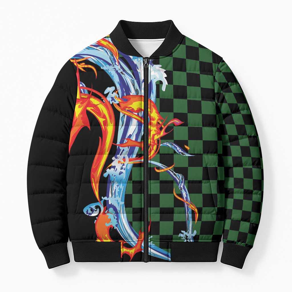 Japanese Asanoha Pattern Bomber Puffer Jacket Sun Flame Slayer Dragon Hinokami Kagura Spirit - Polynesian Pride
