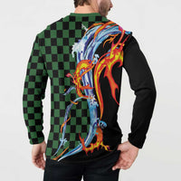 Japanese Asanoha Pattern Button Sweatshirt Sun Flame Slayer Dragon Hinokami Kagura Spirit - Polynesian Pride