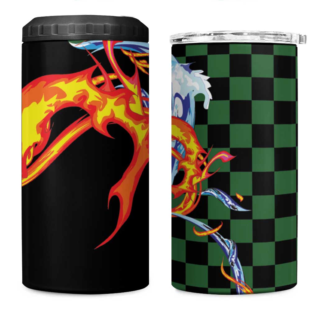 Japanese Asanoha Pattern 4 in 1 Can Cooler Tumbler Sun Flame Slayer Dragon Hinokami Kagura Spirit LT9 One Size: 16 oz Green - Polynesian Pride