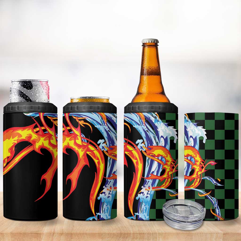 Japanese Asanoha Pattern 4 in 1 Can Cooler Tumbler Sun Flame Slayer Dragon Hinokami Kagura Spirit LT9 - Polynesian Pride