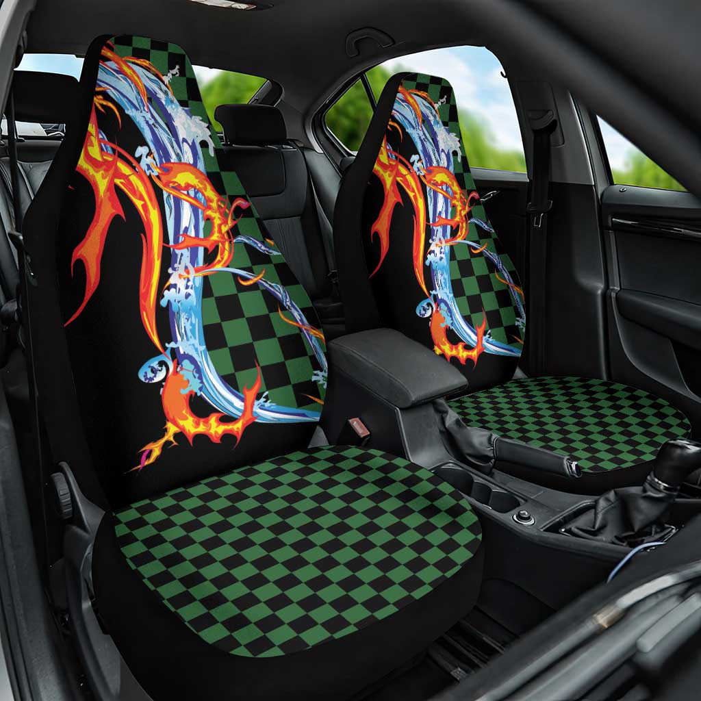 Japanese Asanoha Pattern Car Seat Cover Sun Flame Slayer Dragon Hinokami Kagura Spirit LT9 One Size Green - Polynesian Pride