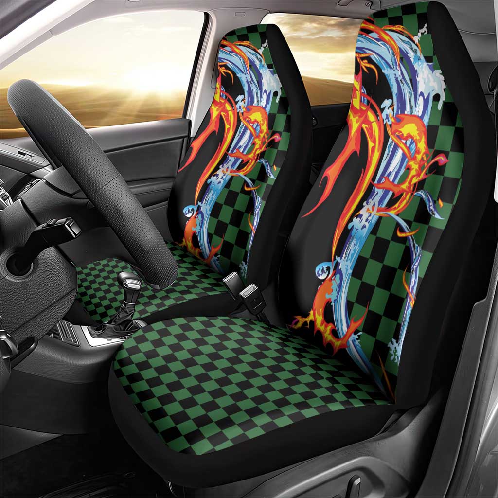 Japanese Asanoha Pattern Car Seat Cover Sun Flame Slayer Dragon Hinokami Kagura Spirit LT9 - Polynesian Pride
