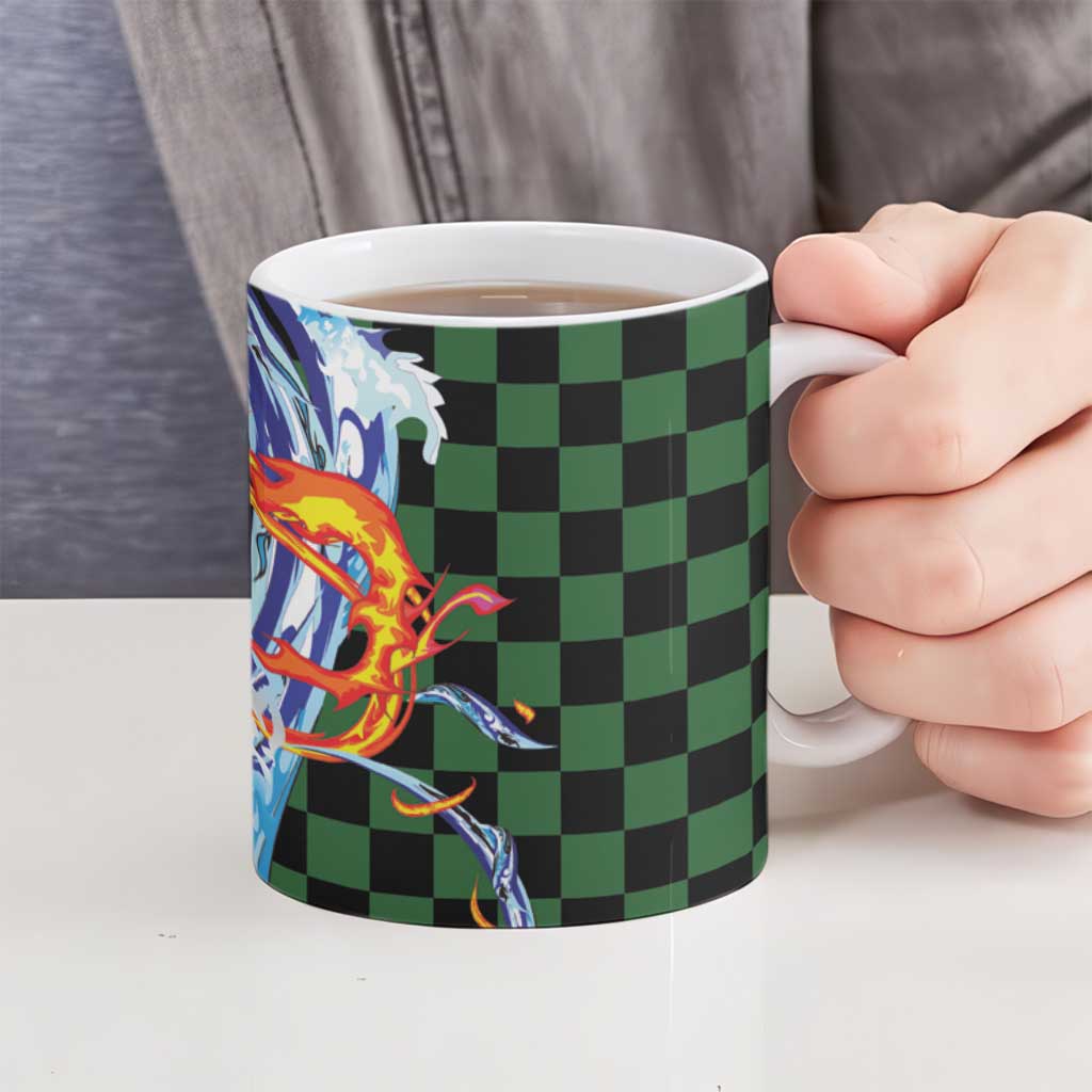 Japanese Asanoha Pattern Ceramic Mug Sun Flame Slayer Dragon Hinokami Kagura Spirit - Polynesian Pride