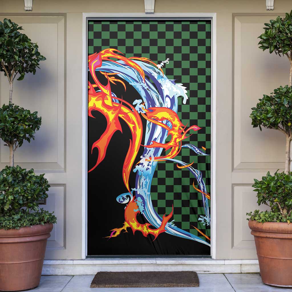 Japanese Asanoha Pattern Door Cover Sun Flame Slayer Dragon Hinokami Kagura Spirit LT9 Green - Polynesian Pride