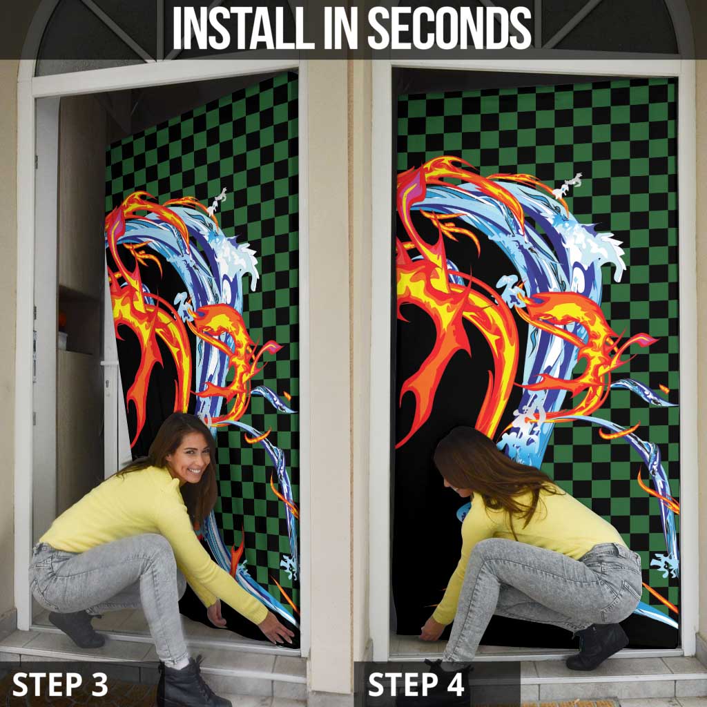 Japanese Asanoha Pattern Door Cover Sun Flame Slayer Dragon Hinokami Kagura Spirit LT9 - Polynesian Pride