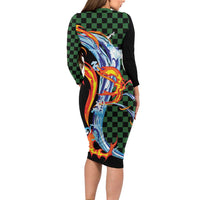 Japanese Asanoha Pattern Family Matching Long Sleeve Bodycon Dress and Hawaiian Shirt Sun Flame Slayer Dragon Hinokami Kagura Spirit LT9 - Polynesian Pride