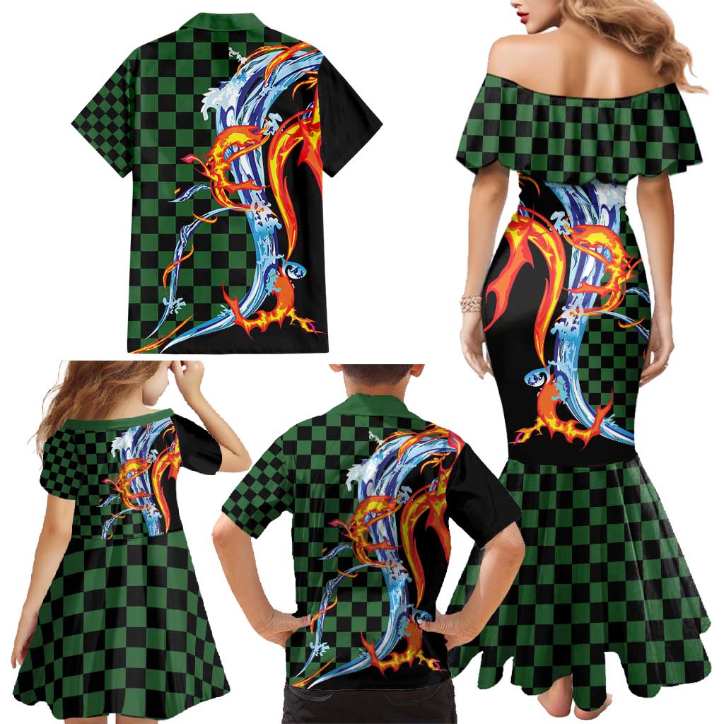 Japanese Asanoha Pattern Family Matching Mermaid Dress and Hawaiian Shirt Sun Flame Slayer Dragon Hinokami Kagura Spirit LT9 - Polynesian Pride