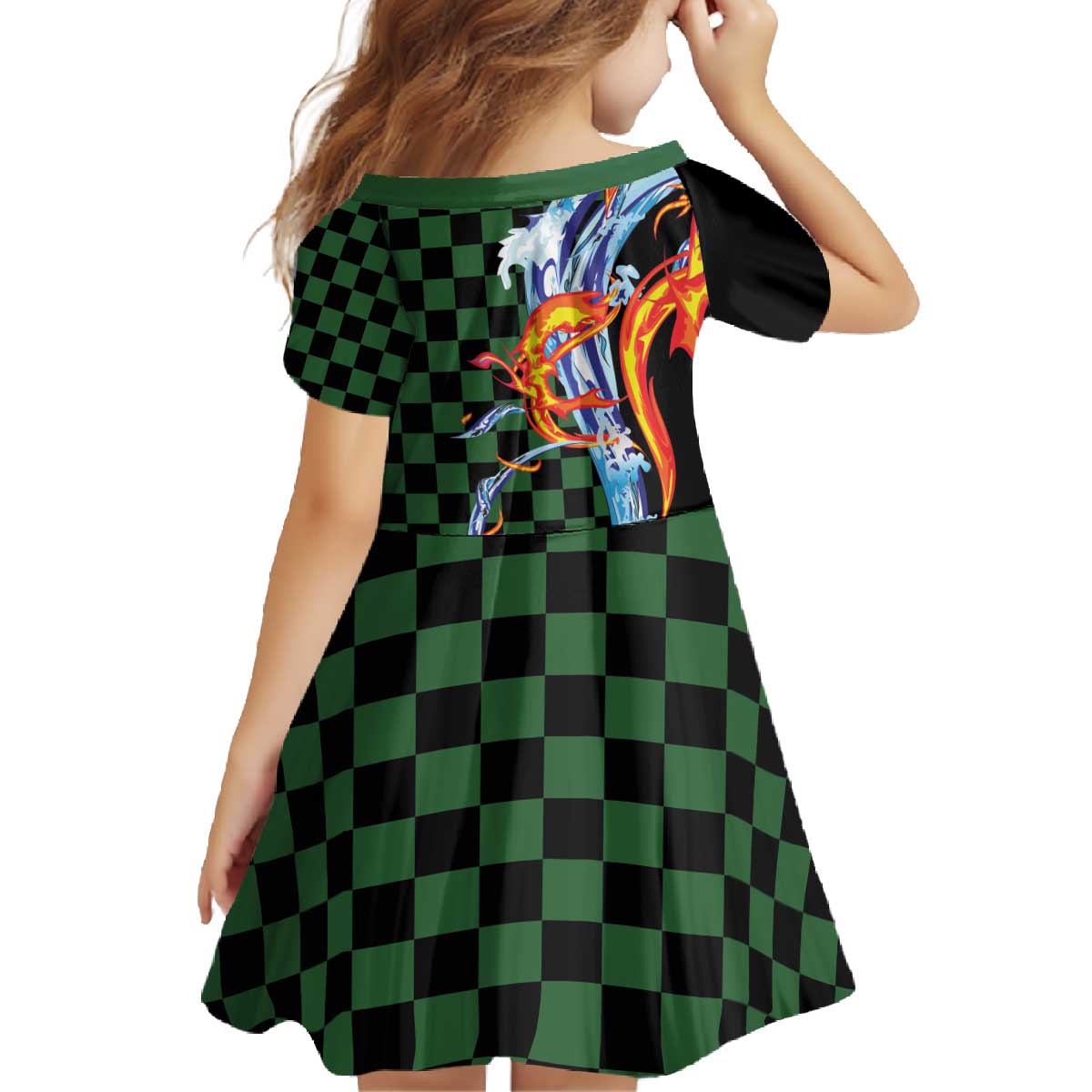 Japanese Asanoha Pattern Family Matching Off The Shoulder Long Sleeve Dress and Hawaiian Shirt Sun Flame Slayer Dragon Hinokami Kagura Spirit LT9 - Polynesian Pride