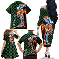 Japanese Asanoha Pattern Family Matching Off The Shoulder Long Sleeve Dress and Hawaiian Shirt Sun Flame Slayer Dragon Hinokami Kagura Spirit LT9 - Polynesian Pride