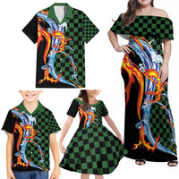 Japanese Asanoha Pattern Family Matching Off Shoulder Maxi Dress and Hawaiian Shirt Sun Flame Slayer Dragon Hinokami Kagura Spirit LT9 - Polynesian Pride