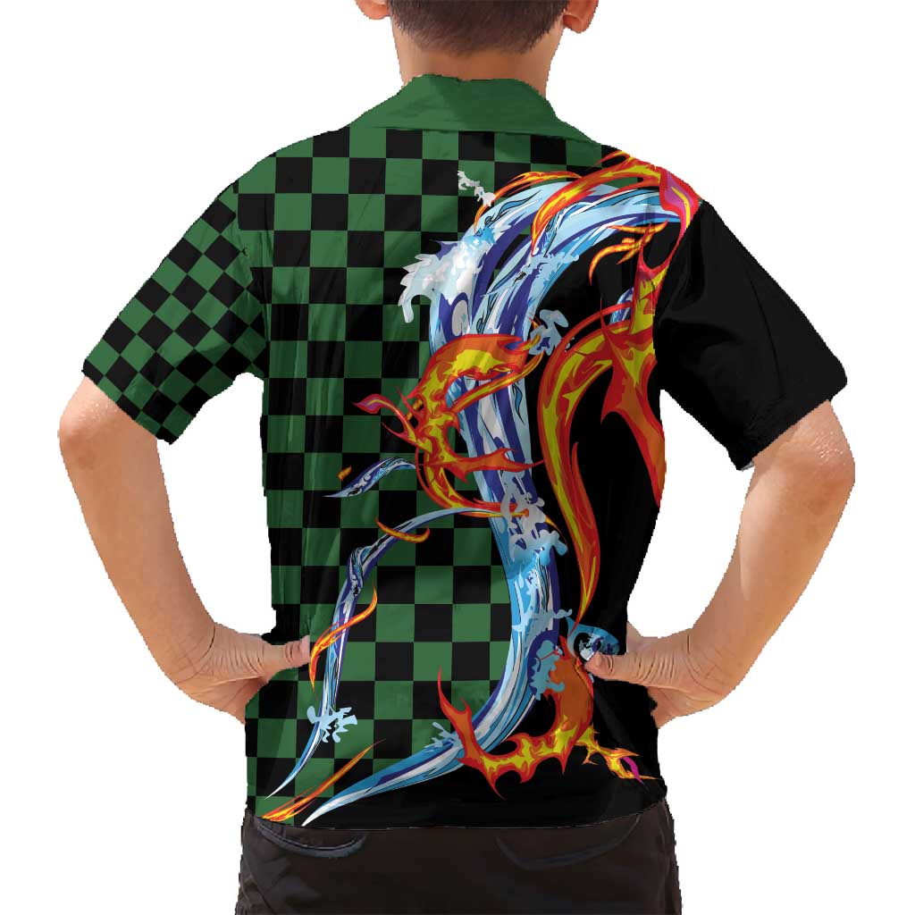 Japanese Asanoha Pattern Family Matching Off Shoulder Short Dress and Hawaiian Shirt Sun Flame Slayer Dragon Hinokami Kagura Spirit LT9 - Polynesian Pride