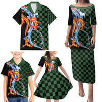 Japanese Asanoha Pattern Family Matching Puletasi and Hawaiian Shirt Sun Flame Slayer Dragon Hinokami Kagura Spirit LT9 - Polynesian Pride