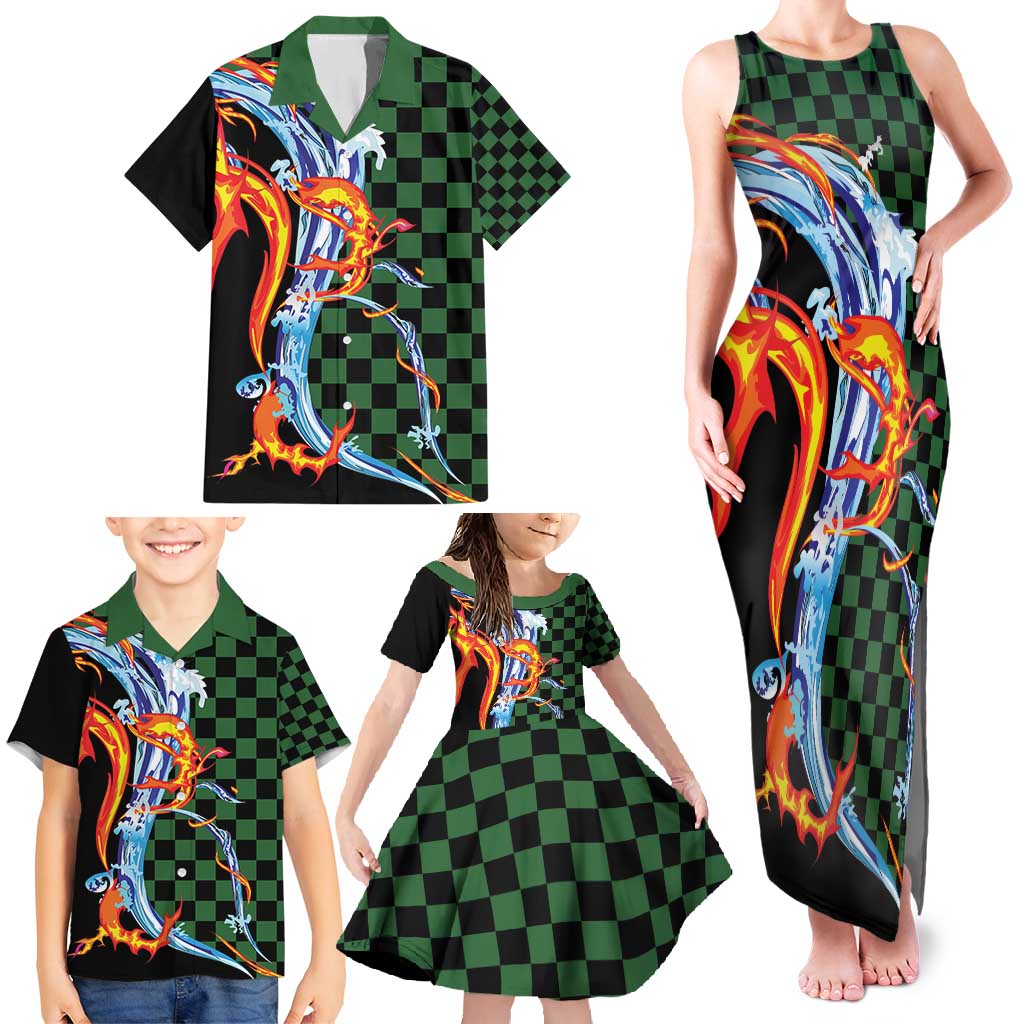 Japanese Asanoha Pattern Family Matching Tank Maxi Dress and Hawaiian Shirt Sun Flame Slayer Dragon Hinokami Kagura Spirit LT9 - Polynesian Pride