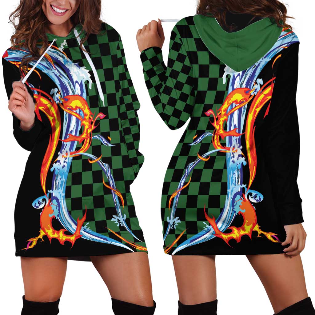 Japanese Asanoha Pattern Hoodie Dress Sun Flame Slayer Dragon Hinokami Kagura Spirit LT9 - Polynesian Pride