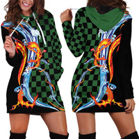Japanese Asanoha Pattern Hoodie Dress Sun Flame Slayer Dragon Hinokami Kagura Spirit LT9 - Polynesian Pride