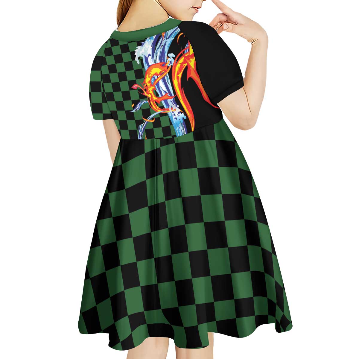 Japanese Asanoha Pattern Kid Short Sleeve Dress Sun Flame Slayer Dragon Hinokami Kagura Spirit LT9 - Polynesian Pride