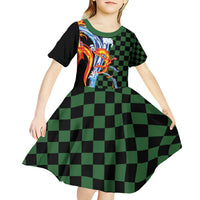 Japanese Asanoha Pattern Kid Short Sleeve Dress Sun Flame Slayer Dragon Hinokami Kagura Spirit LT9 - Polynesian Pride
