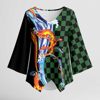 Japanese Asanoha Pattern Kimono Sleeve Blouse Sun Flame Slayer Dragon Hinokami Kagura Spirit LT9 Female Green - Polynesian Pride