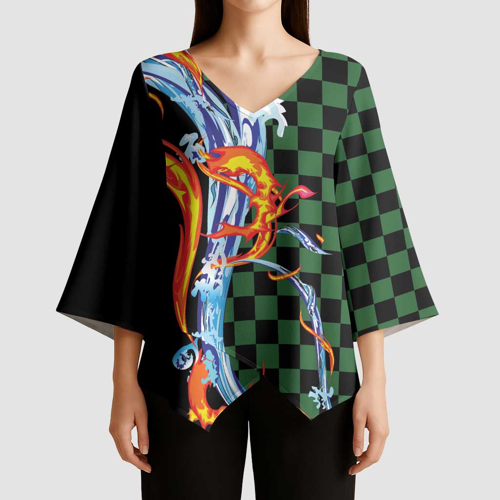Japanese Asanoha Pattern Kimono Sleeve Blouse Sun Flame Slayer Dragon Hinokami Kagura Spirit LT9 - Polynesian Pride