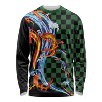 Japanese Asanoha Pattern Long Sleeve Shirt Sun Flame Slayer Dragon Hinokami Kagura Spirit LT9 Unisex Green - Polynesian Pride