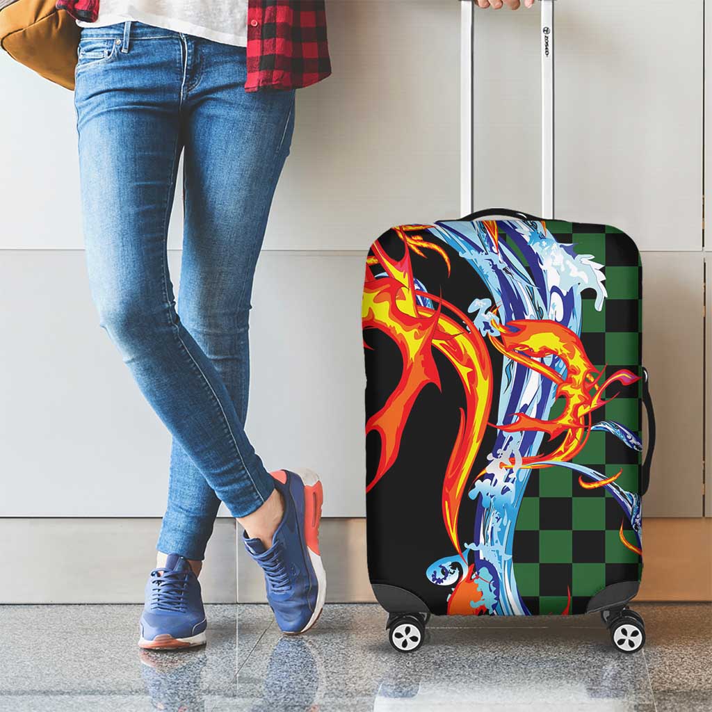 Japanese Asanoha Pattern Luggage Cover Sun Flame Slayer Dragon Hinokami Kagura Spirit LT9 - Polynesian Pride