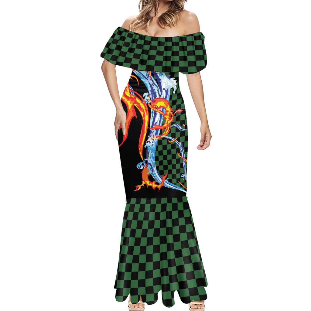 Japanese Asanoha Pattern Mermaid Dress Sun Flame Slayer Dragon Hinokami Kagura Spirit LT9 - Polynesian Pride