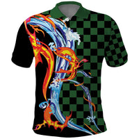 Japanese Asanoha Pattern Polo Shirt Sun Flame Slayer Dragon Hinokami Kagura Spirit LT9 Green - Polynesian Pride