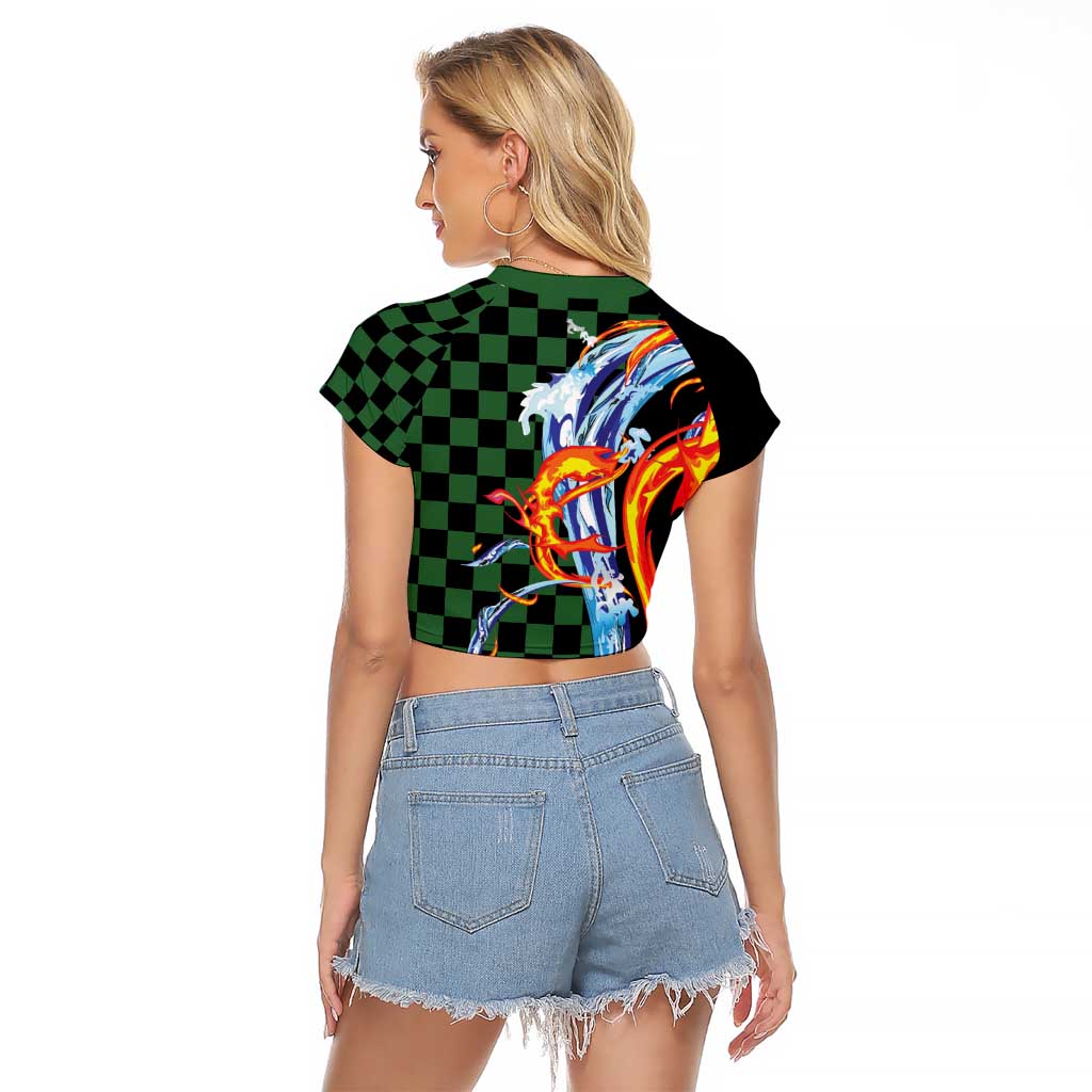 Japanese Asanoha Pattern Raglan Cropped T Shirt Sun Flame Slayer Dragon Hinokami Kagura Spirit LT9 - Polynesian Pride