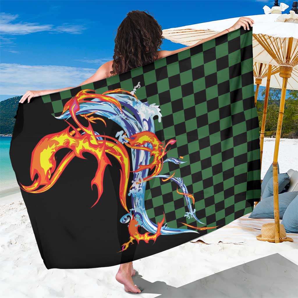 Japanese Asanoha Pattern Sarong Sun Flame Slayer Dragon Hinokami Kagura Spirit - Polynesian Pride