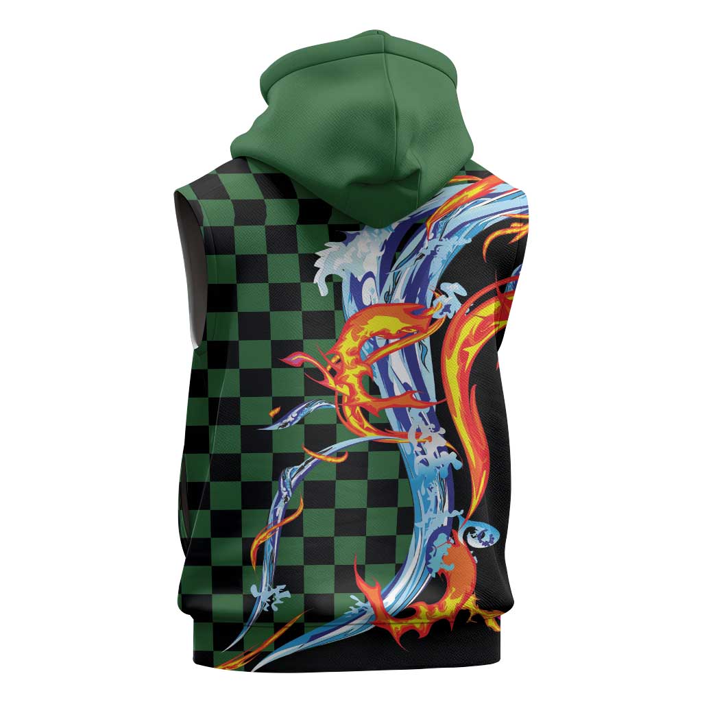 Japanese Asanoha Pattern Sleeveless Zip Hoodie Sun Flame Slayer Dragon Hinokami Kagura Spirit LT9 - Polynesian Pride