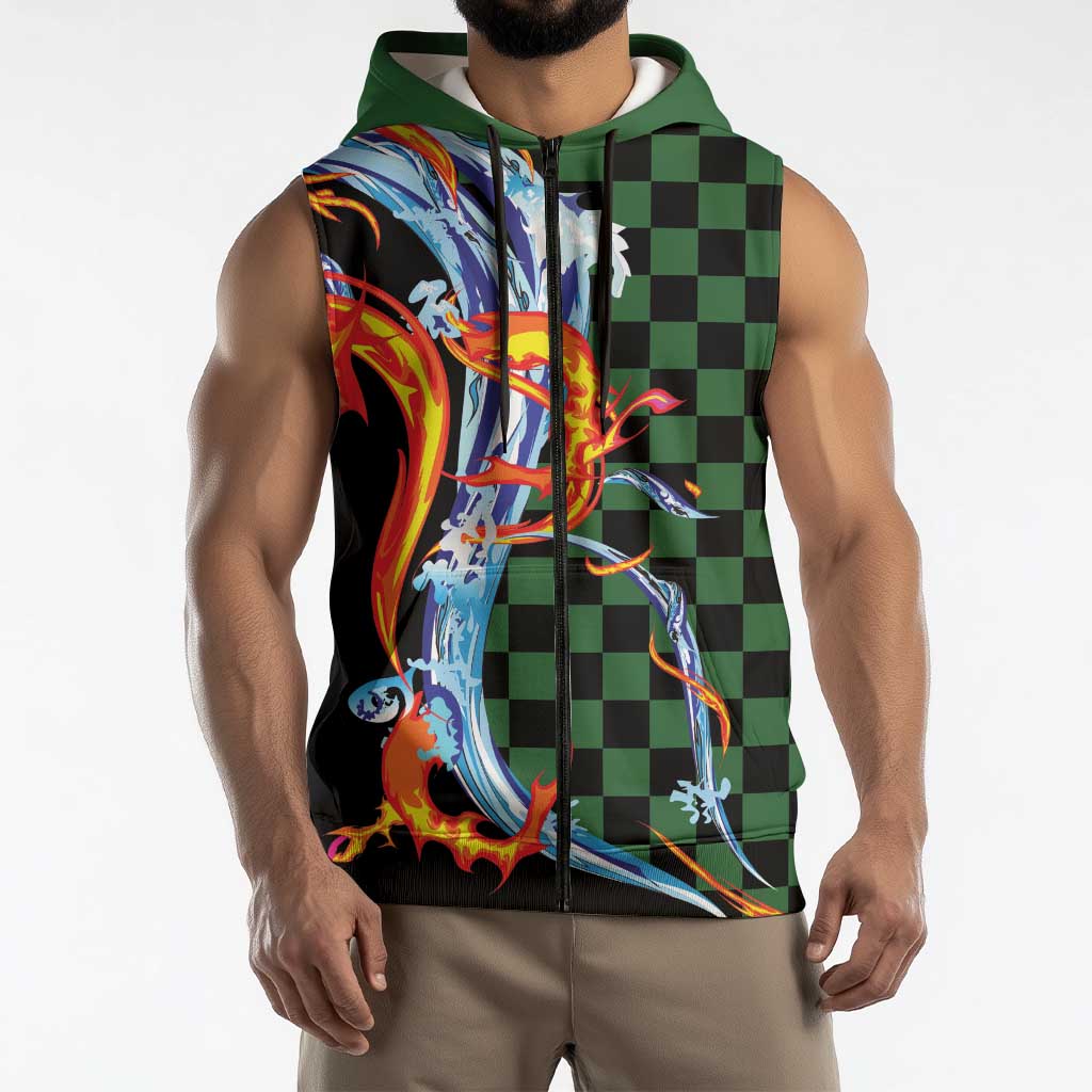 Japanese Asanoha Pattern Sleeveless Zip Hoodie Sun Flame Slayer Dragon Hinokami Kagura Spirit LT9 - Polynesian Pride