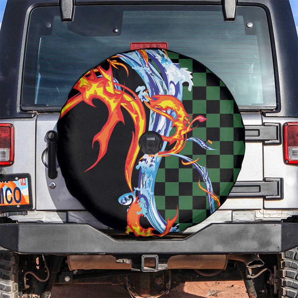 Japanese Asanoha Pattern Spare Tire Cover Sun Flame Slayer Dragon Hinokami Kagura Spirit LT9 Green - Polynesian Pride
