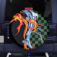 Japanese Asanoha Pattern Spare Tire Cover Sun Flame Slayer Dragon Hinokami Kagura Spirit LT9 No hole Green - Polynesian Pride