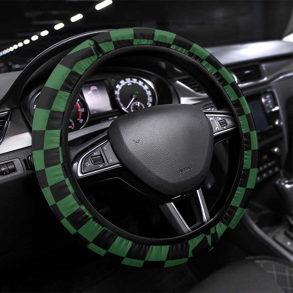 Japanese Asanoha Pattern Steering Wheel Cover Sun Flame Slayer Dragon Hinokami Kagura Spirit LT9 Universal Fit Green - Polynesian Pride
