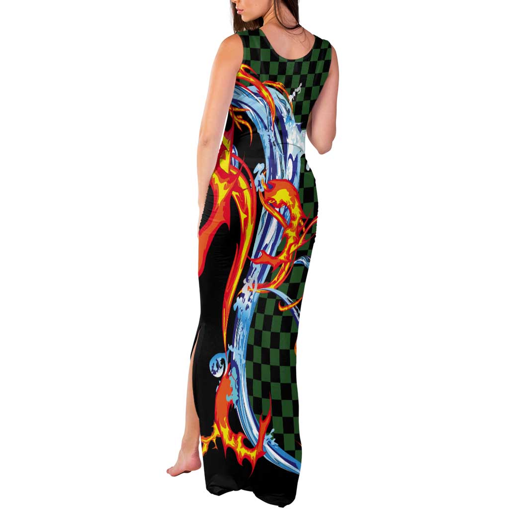 Japanese Asanoha Pattern Tank Maxi Dress Sun Flame Slayer Dragon Hinokami Kagura Spirit LT9 - Polynesian Pride