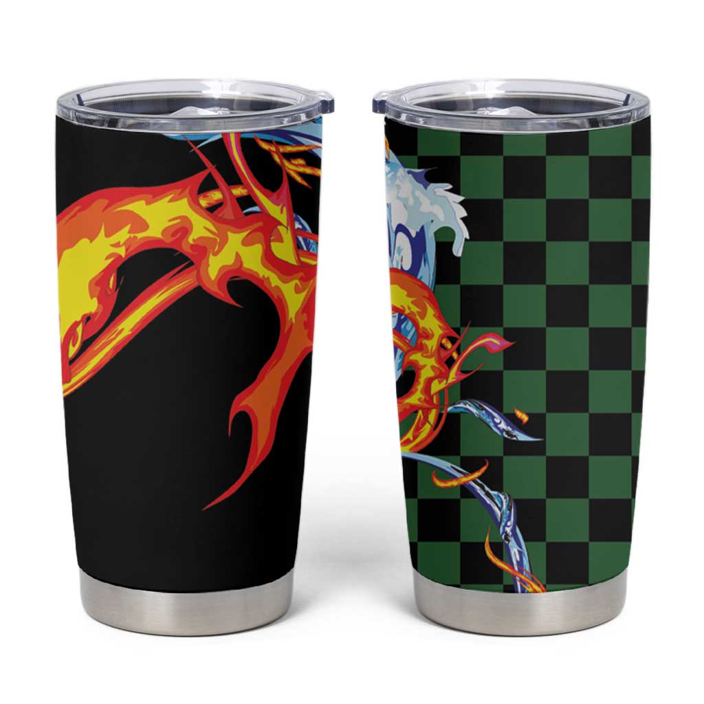 Japanese Asanoha Pattern Tumbler Cup Sun Flame Slayer Dragon Hinokami Kagura Spirit LT9 Green - Polynesian Pride