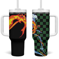 Japanese Asanoha Pattern Tumbler With Handle Sun Flame Slayer Dragon Hinokami Kagura Spirit LT9 One Size: 40 oz Green - Polynesian Pride