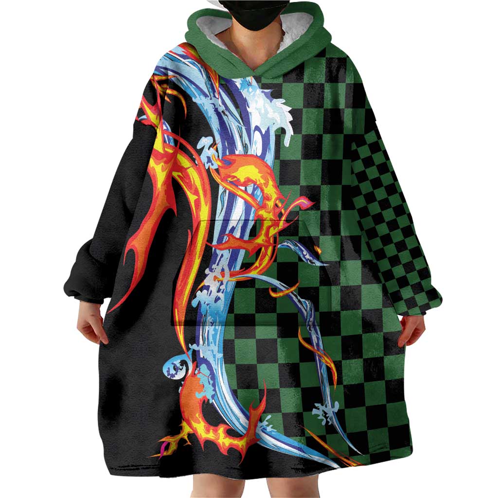 Japanese Asanoha Pattern Wearable Blanket Hoodie Sun Flame Slayer Dragon Hinokami Kagura Spirit LT9 - Polynesian Pride
