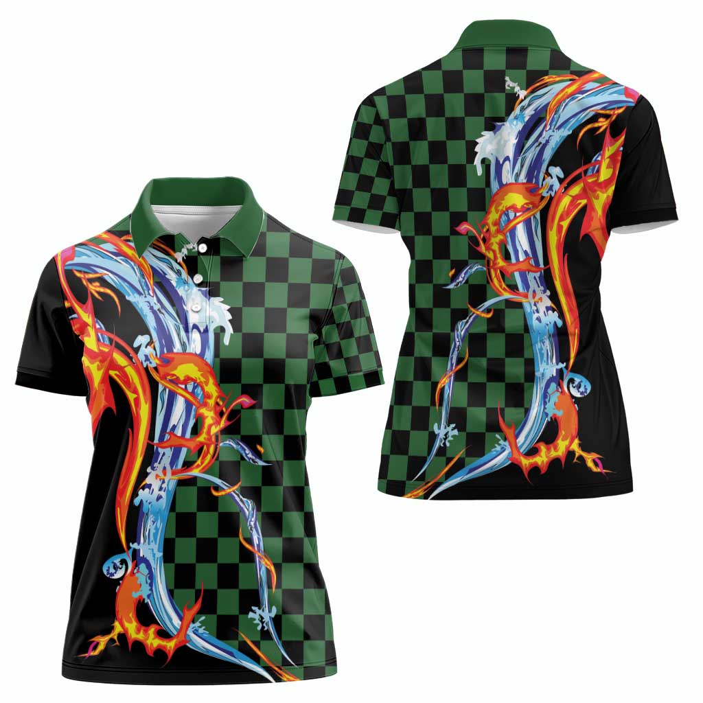 Japanese Asanoha Pattern Women Polo Shirt Sun Flame Slayer Dragon Hinokami Kagura Spirit - Polynesian Pride