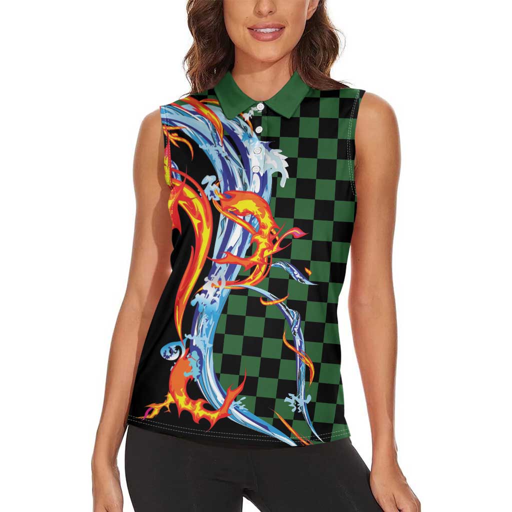 Japanese Asanoha Pattern Women Sleeveless Polo Shirt Sun Flame Slayer Dragon Hinokami Kagura Spirit LT9 - Polynesian Pride