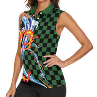 Japanese Asanoha Pattern Women Sleeveless Polo Shirt Sun Flame Slayer Dragon Hinokami Kagura Spirit LT9 - Polynesian Pride