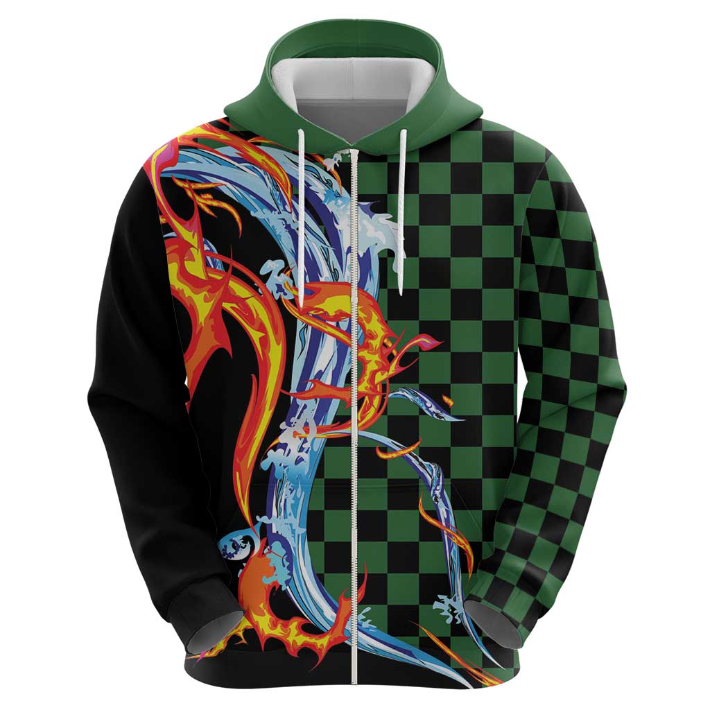 Japanese Asanoha Pattern Zip Hoodie Sun Flame Slayer Dragon Hinokami Kagura Spirit LT9 - Polynesian Pride