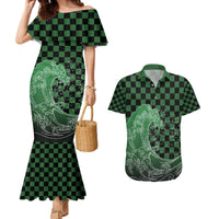 Japanese Asanoha Pattern Couples Matching Mermaid Dress and Hawaiian Shirt Water Breathing Slayer Dragon LT9 Green - Polynesian Pride