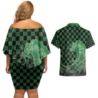 Japanese Asanoha Pattern Couples Matching Off Shoulder Short Dress and Hawaiian Shirt Water Breathing Slayer Dragon LT9 - Polynesian Pride